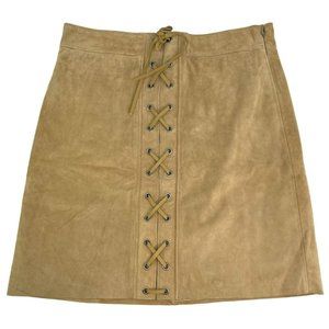 Ralph Lauren Lace Up Tan Suede Brown Leather Mini Skirt NWT Womens Size 2